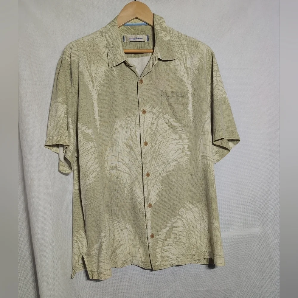 Tommy Bahama Silk Sz XL Olive Palm Print Shirt